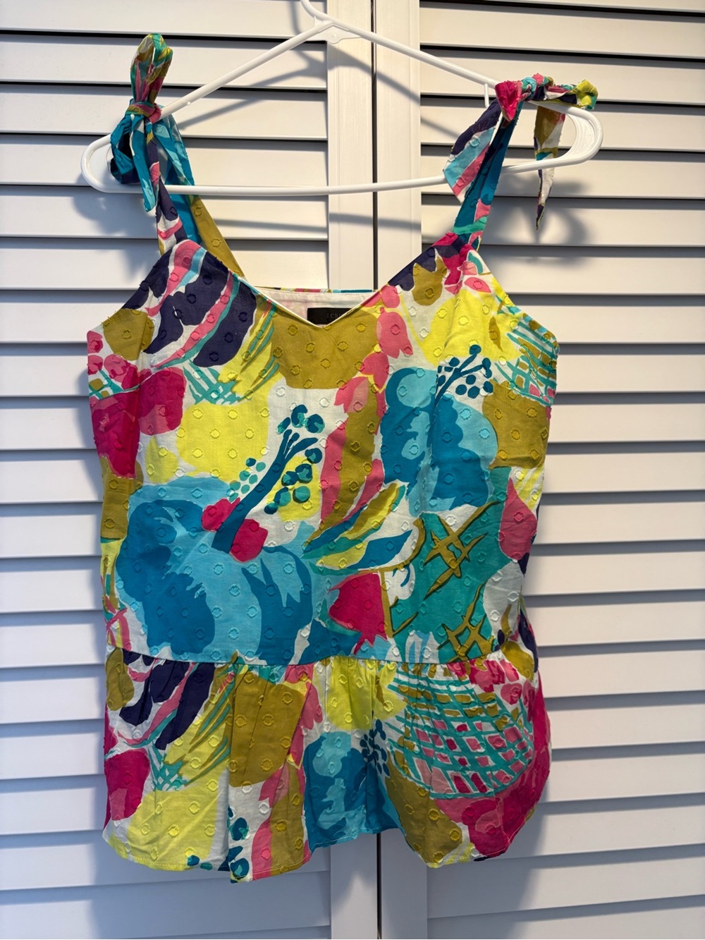 J. Crew Floral Swiss Dot Tie-Shoulder Peplum Top